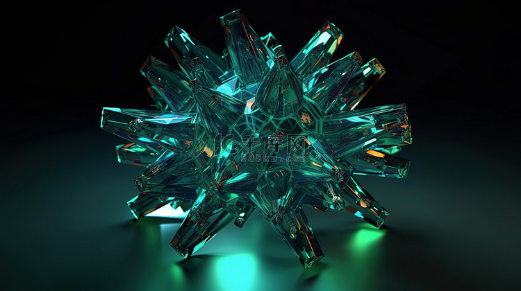 绿色和蓝色 3D 渲染雪花中抽