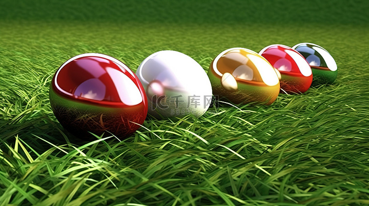 白色背景下草地上的复活节彩蛋的