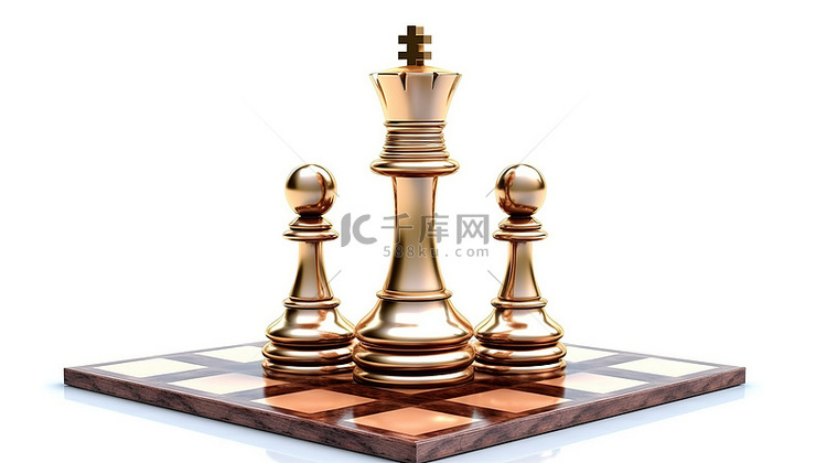 白色背景上国际象棋国王的 3d