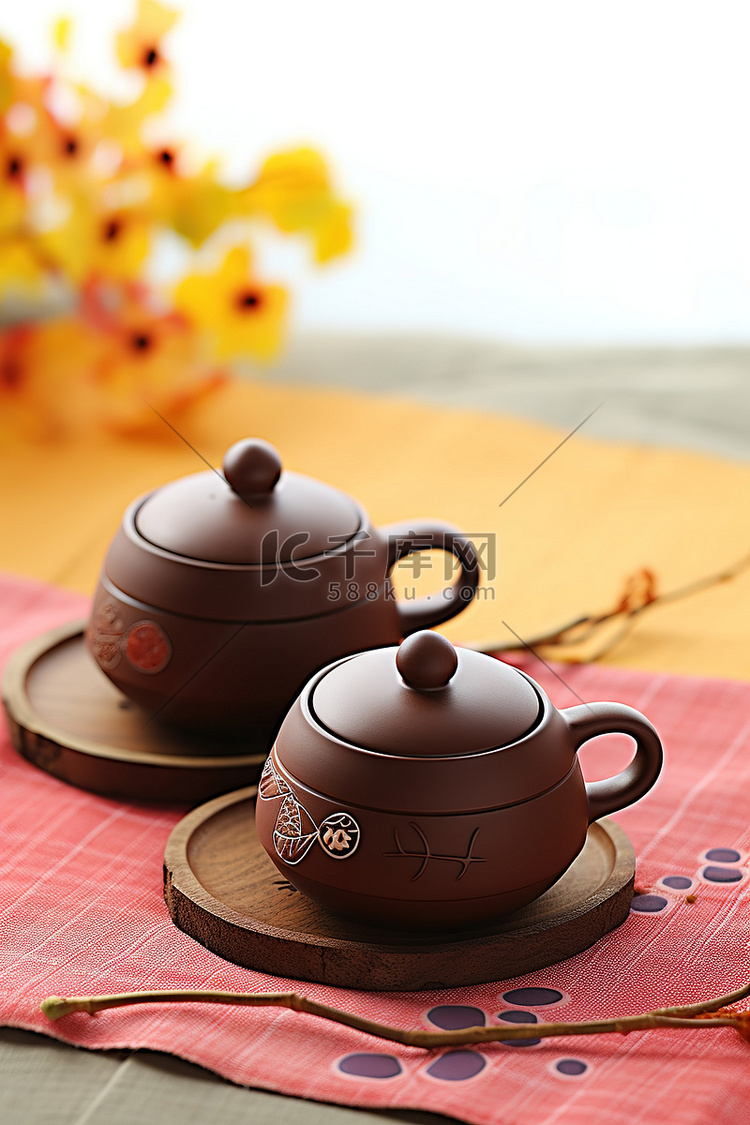 两个棕色茶壶