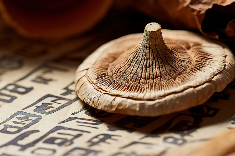 中国纸上的干蘑菇