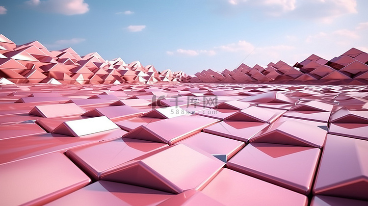 屋顶的 3D 渲染，带有粉红色