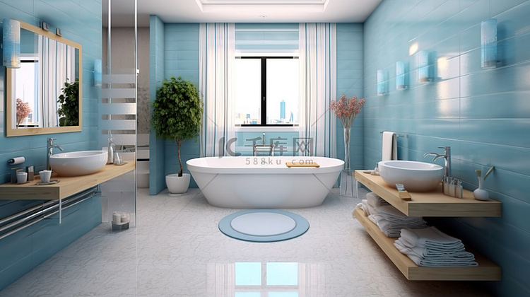 现代浴室中的条纹瓷砖令人印象深