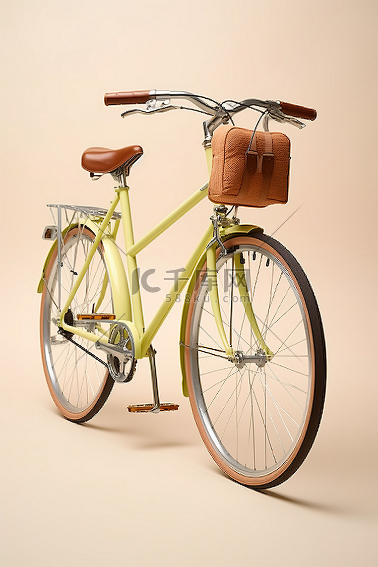 一辆带皮革饰边的黄色自行车的照