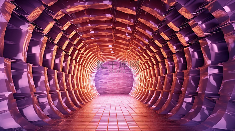 淡紫色隧道，橙色光反射模糊，抽