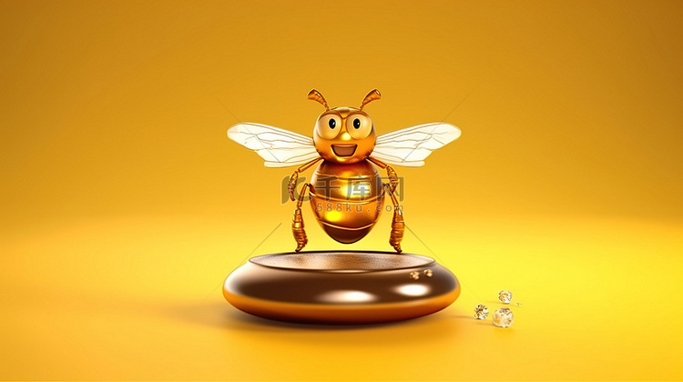 金色蜂蜜滴，在展示台 3D 渲