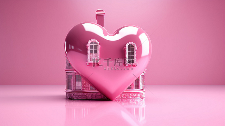 爱居所粉红色心形房子 3d 渲染