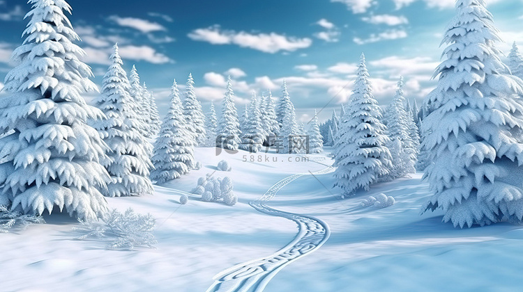 节日问候雄伟的 3D 冬季景观