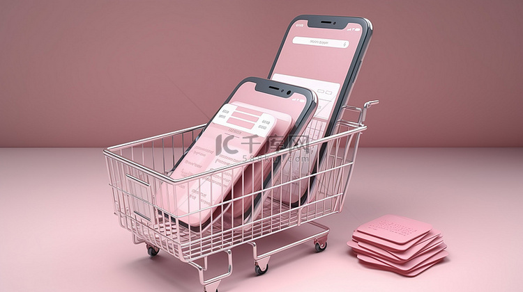 在线购物概念智能手机展示与清单
