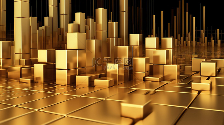 黄金股市图解的 3D 渲染