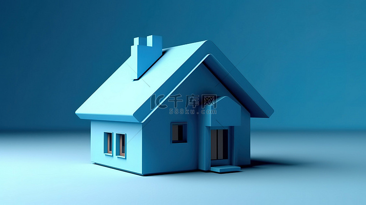 蓝色平房子标志的 3d 渲染