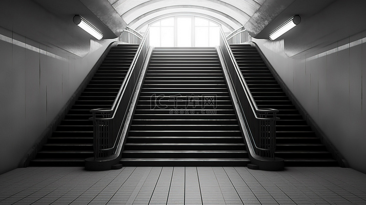 3d 渲染中荒凉的步行地铁楼梯
