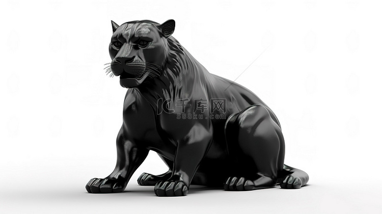 白色背景隔离黑豹在 3D 插图