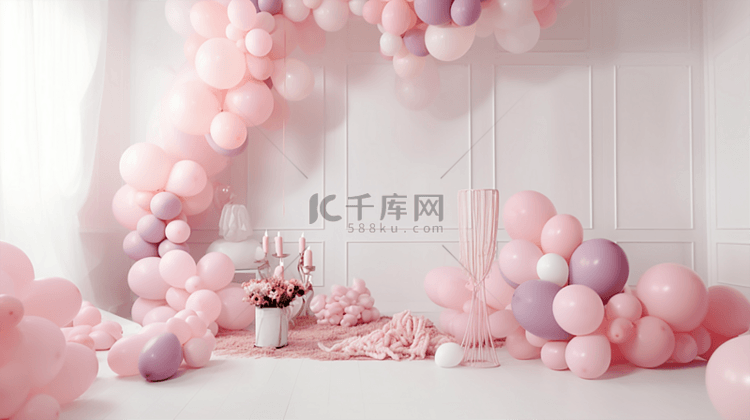 婚礼求婚气球唯美浪漫粉色背景墙