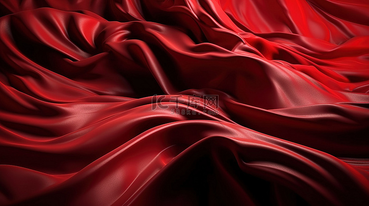 抽象红色背景 3D 渲染豪华布