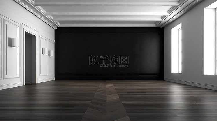 无人房间中白色木地板和黑色油漆