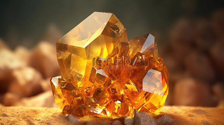 黄水晶宝石的辐射 3D 渲染