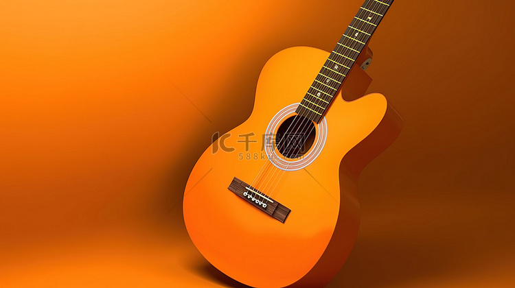 橙色单色原声吉他琴身在充满活力