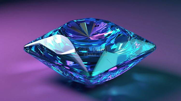 垫形切割方形紫翠玉宝石的 3D