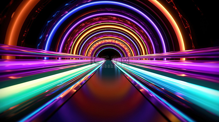 动态闪亮隧道明亮霓虹灯的抽象 