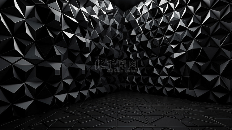 3D 渲染墙，具有黑色抽象设计