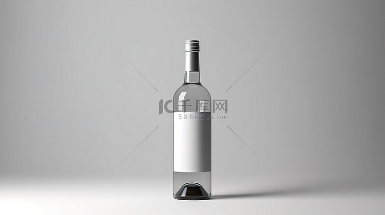 灰色背景上优雅的白色标签酒瓶模