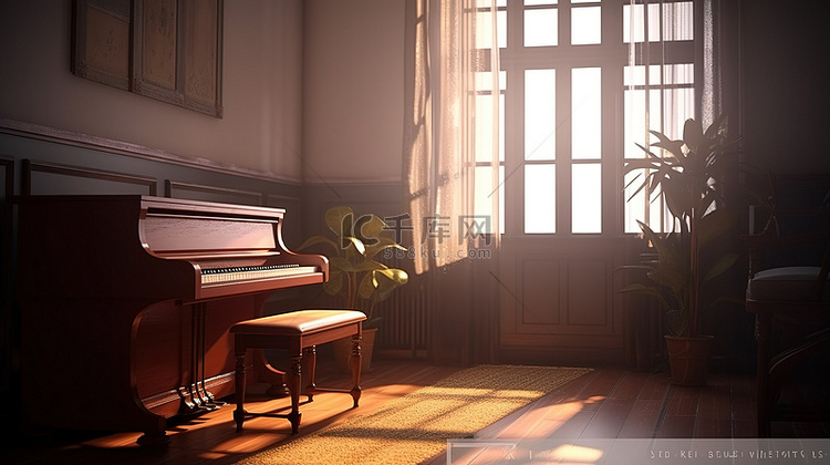钢琴主题放松 3d 渲染概念设计