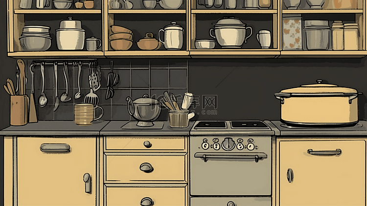 厨房黄色简单卡通