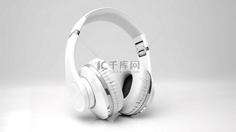 3D 渲染的白色耳机，在白色背