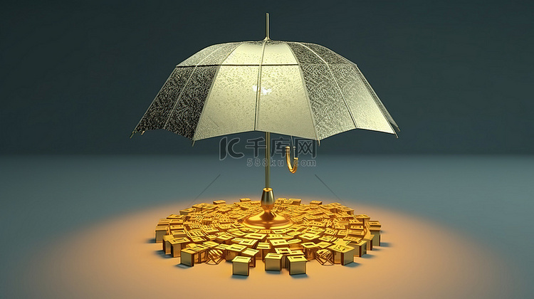伞下庇护着丰富的莱特币 3D 