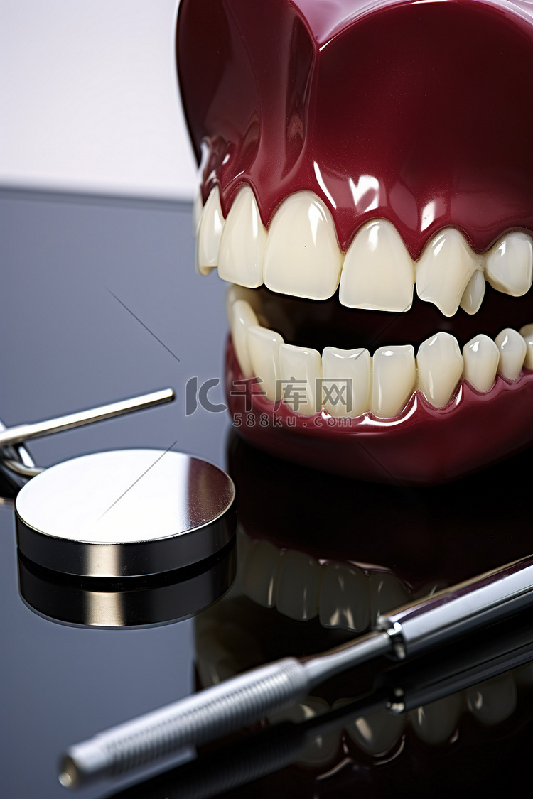 牙医工作室牙齿模型和一些工具