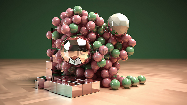 球体上多彩多姿的球和立方体的抽