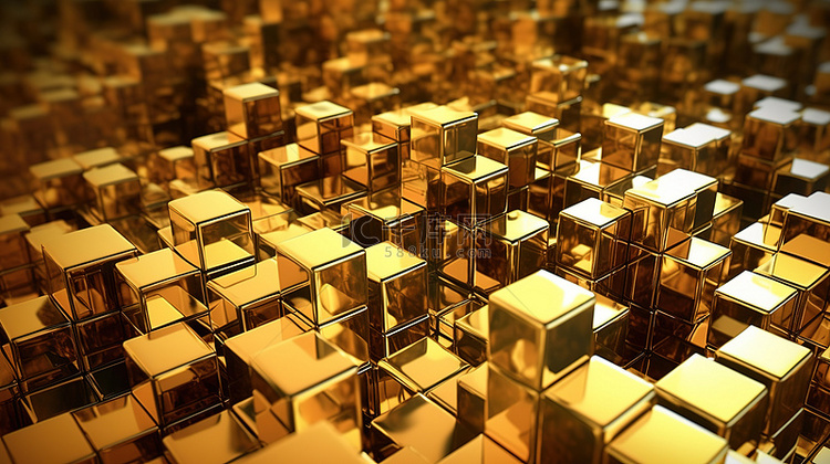 抽象金色立方体的 3D 渲染近
