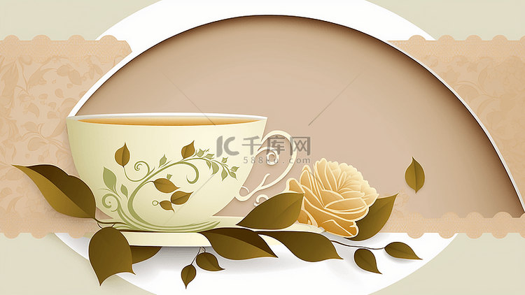 奶茶杯花朵绿叶底纹