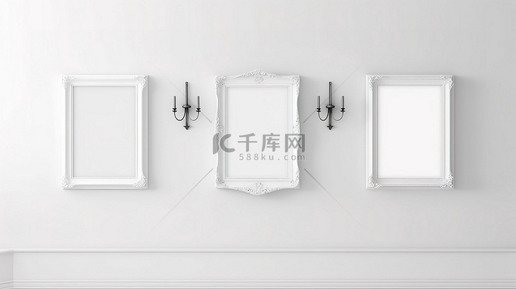 安装在原始白墙上的永恒三联镜框