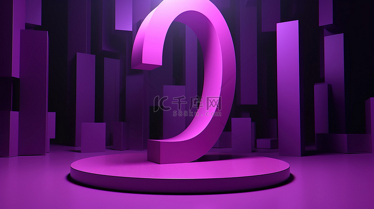 带有问号 3d 渲染的紫色背景