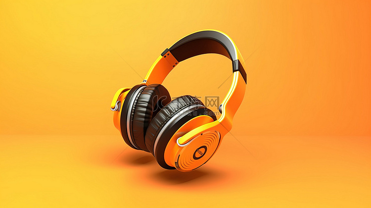 耳机在充满活力的橙色背景上的 