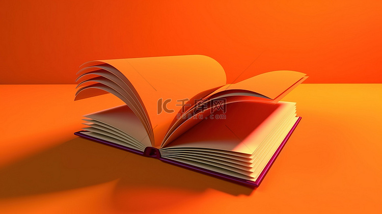1 橙色背景 3d 渲染的书