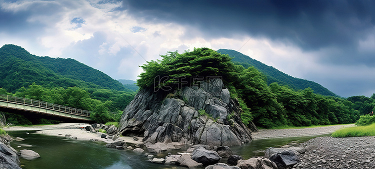 公园里有一座桥，横跨河上，河上