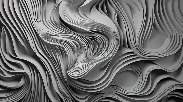 灰色3D渲染剪纸背景中的抽象艺术