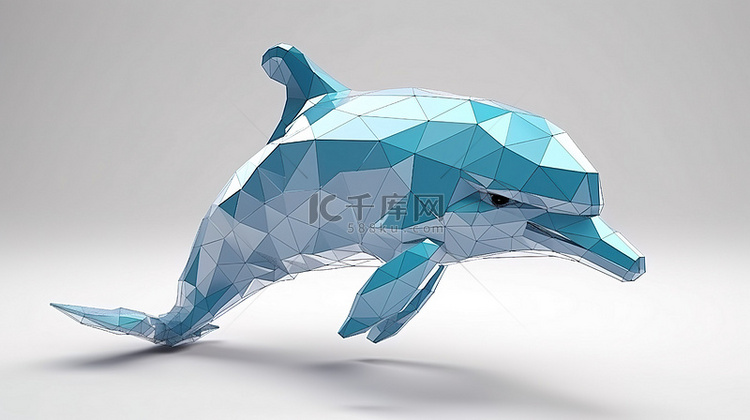 多边形海豚的白色背景 3D 渲染