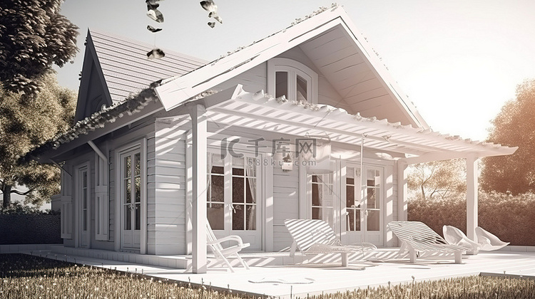 避暑别墅的外观设计 3D 渲染