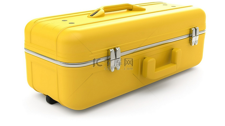 在黄色硬箱行李箱的白色 3D 