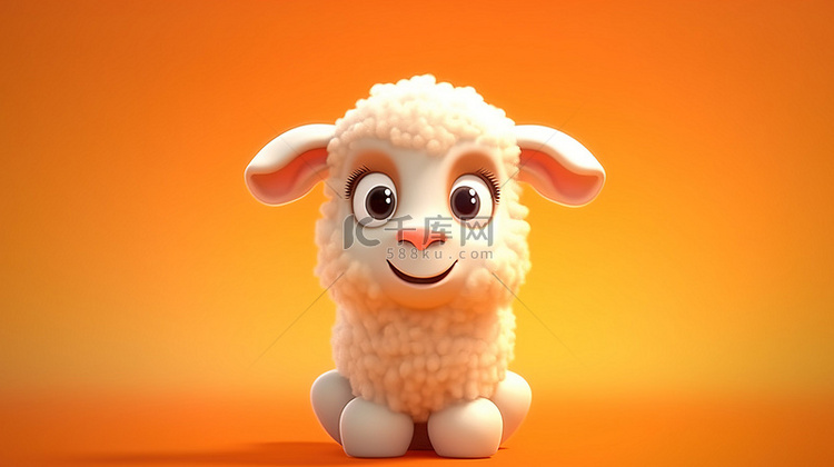 卡通 3D 艺术中描绘的可爱羊