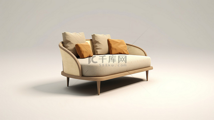 从侧面角度米色沙发床的 3D 渲染