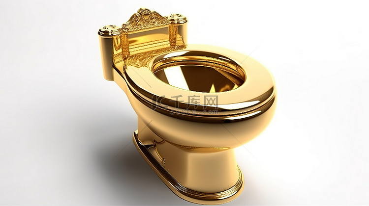 白色背景下豪华金色厕所的 3D