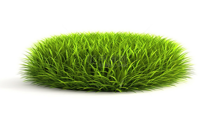 白色背景上孤立的绿草的 3d 插图
