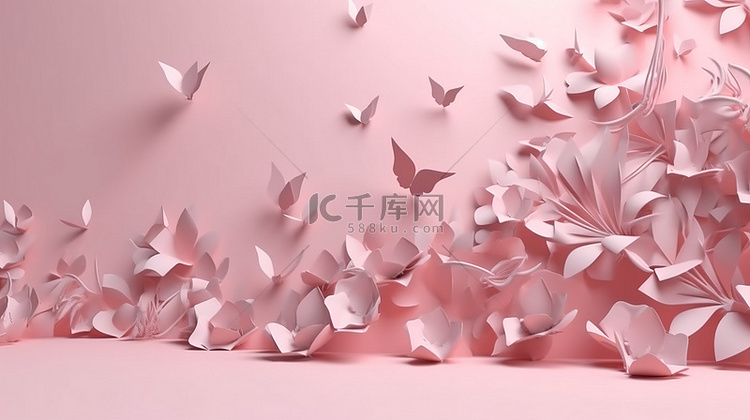 情人节项目引人注目的粉红色纸花