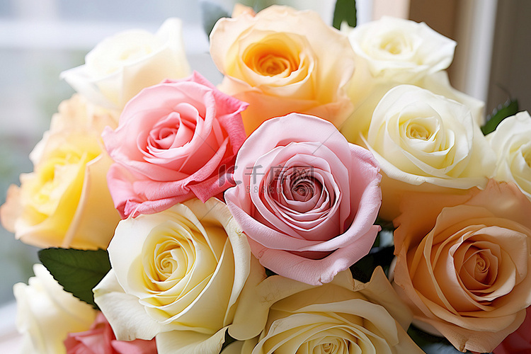 一束粉色和白色的玫瑰花