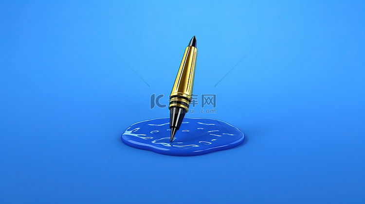 蓝色背景下钢笔图标的时尚 3D